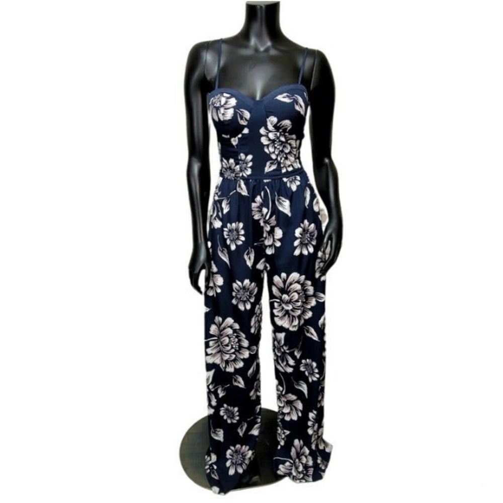Floral ROMPER w adjustable Junior LARGE. Bando top, w bra padded cup. Navy